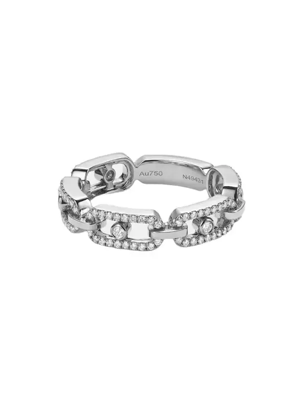 Move Link 18kt white gold ring with diamonds
