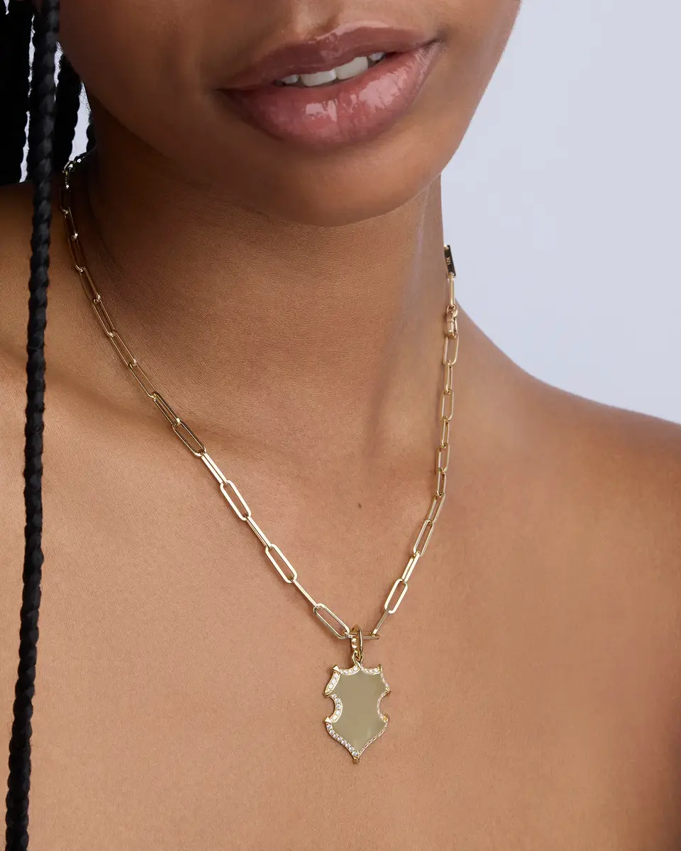 Jennifer Fisher Wave Shield with Pave White Diamonds in 18K Yellow Gold | Image 1 Jennifer Fisher Wave Shield with Pave White Diamonds in 18K Yellow Gold | Image 1