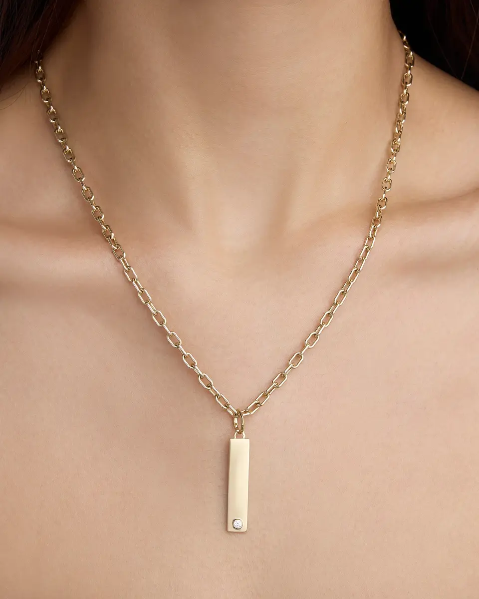 Jennifer Fisher Narrow Classic Diamond Dog Tag in 18K Yellow Gold | Image 1 Jennifer Fisher Narrow Classic Diamond Dog Tag in 18K Yellow Gold | Image 1