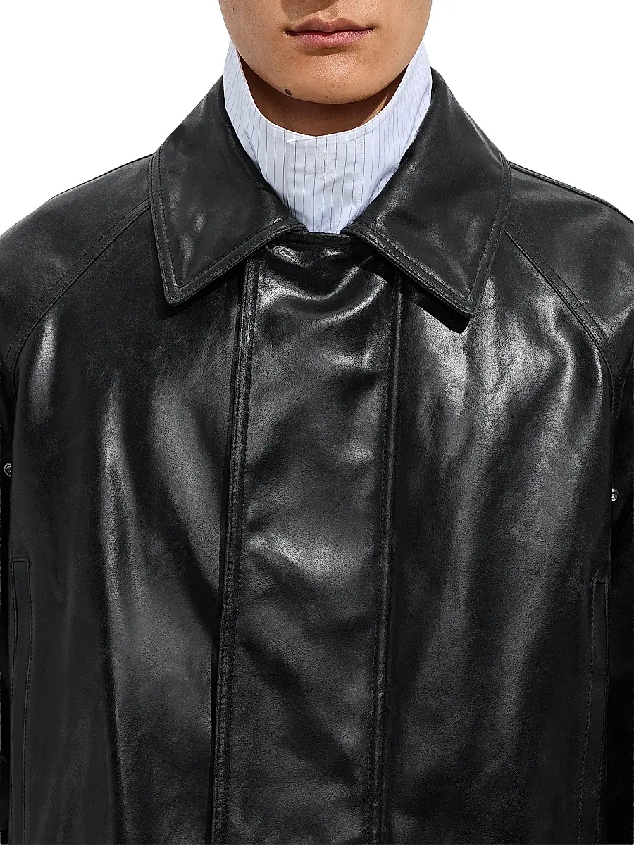 Bottega Veneta Men's Crackled Intrecciato Collar Leather Jacket - Black | Thumbnail 5