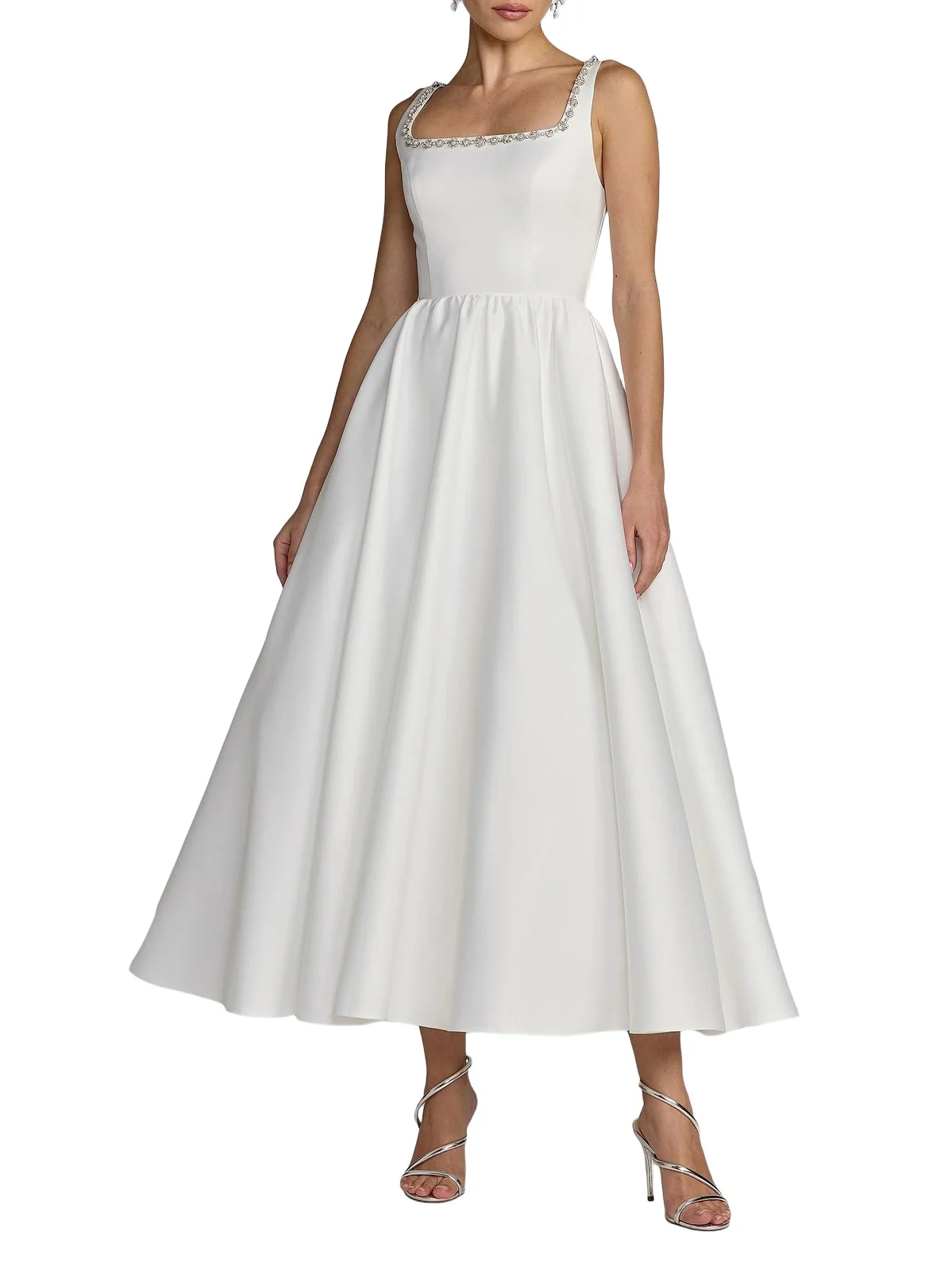 Women's Beaded Satin A-Line Midi-Dress