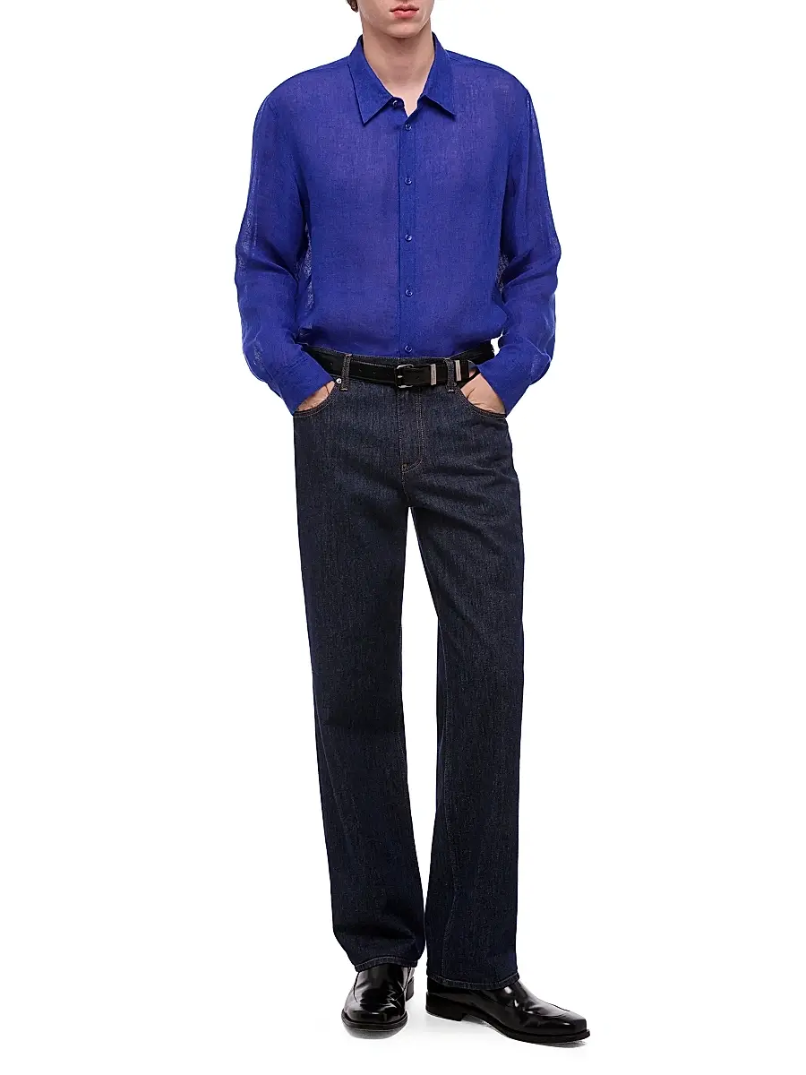 Helmut Lang Men's Linen-Gauze Relaxed-Fit Shirt | Thumbnail 2