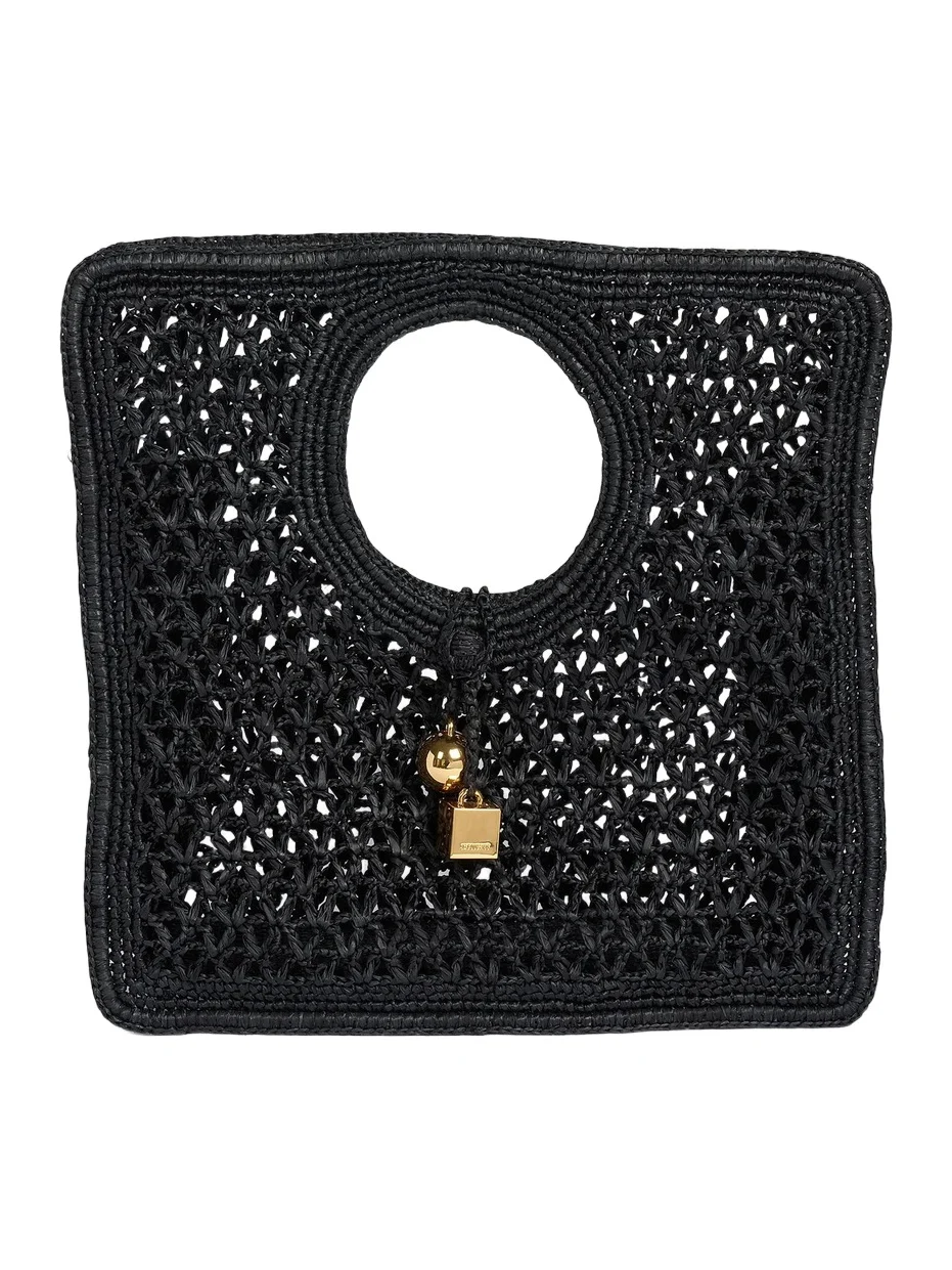 Women's Le Petit Carré Crotchet-Knit Raffia Bag