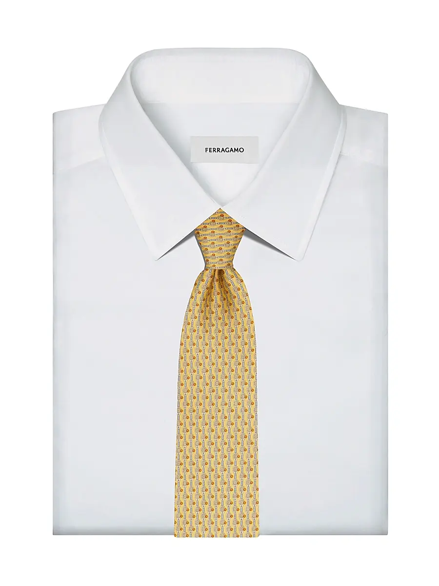 Ferragamo Men's Battuta Tennis Silk Tie | Thumbnail 2