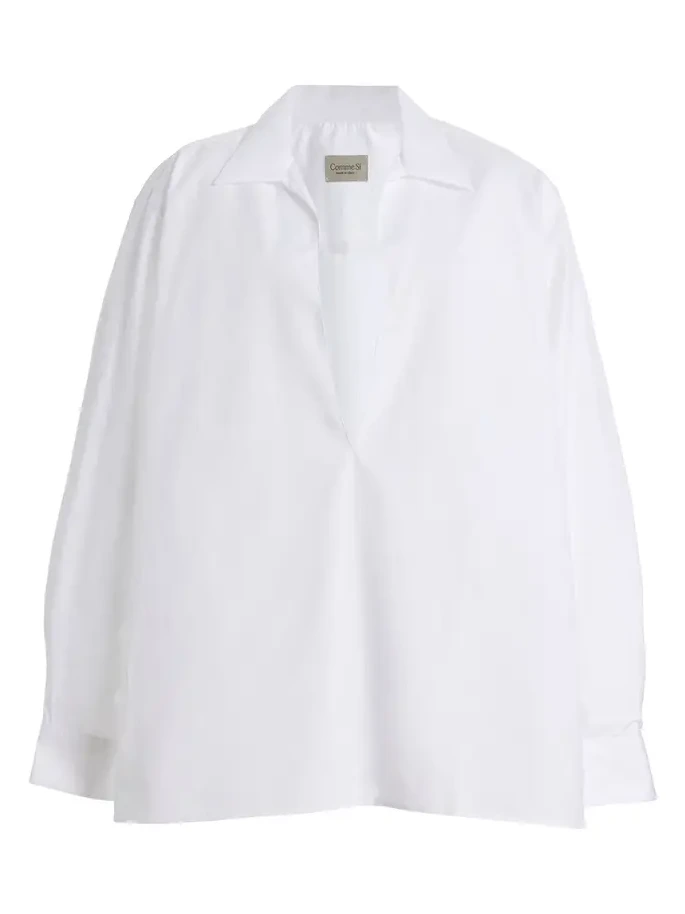 Deep V-Neck Cotton-Poplin Shirt