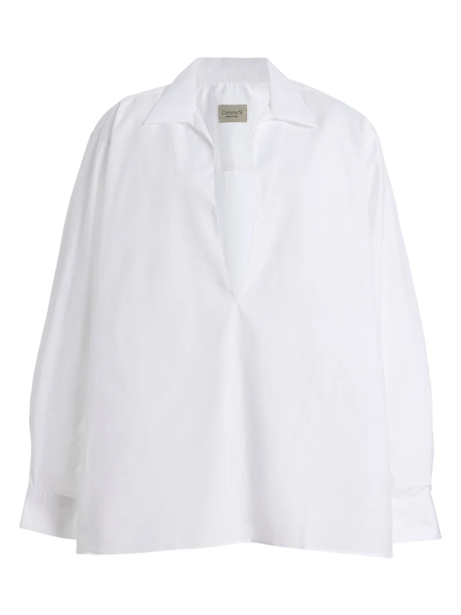 Deep V-Neck Cotton-Poplin Shirt Deep V-Neck Cotton-Poplin Shirt