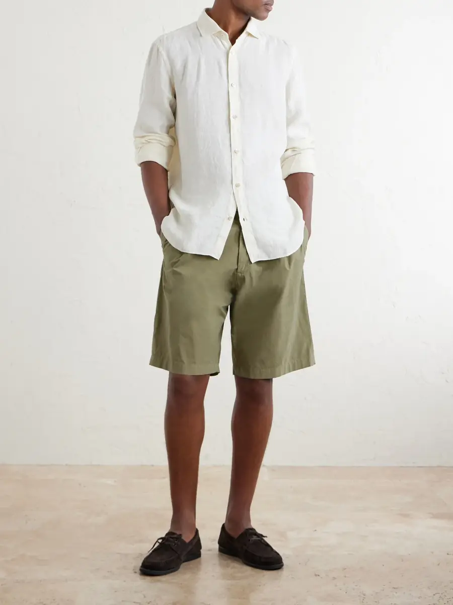 Boglioli Straight-Leg Pleated Cotton-Blend Poplin Shorts - Men | Thumbnail 2