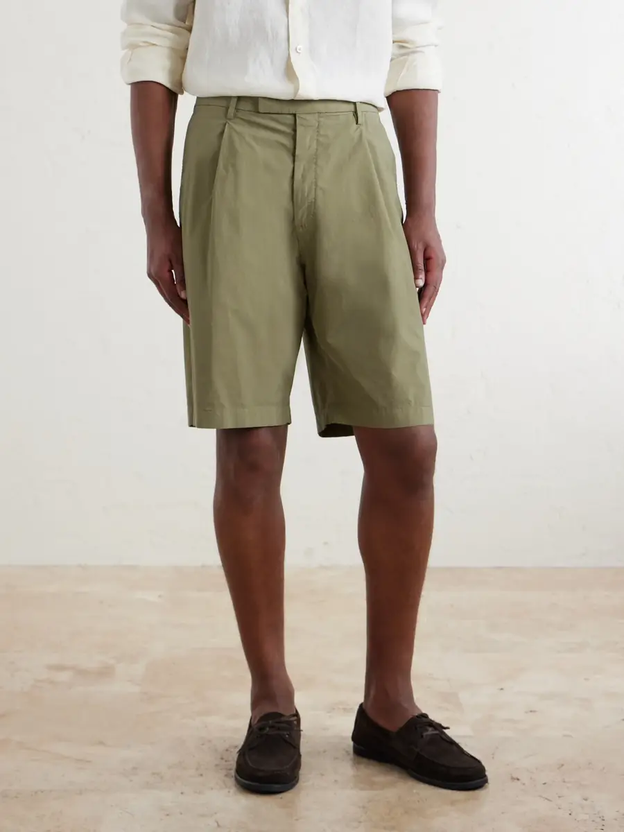 Boglioli Straight-Leg Pleated Cotton-Blend Poplin Shorts - Men | Thumbnail 3