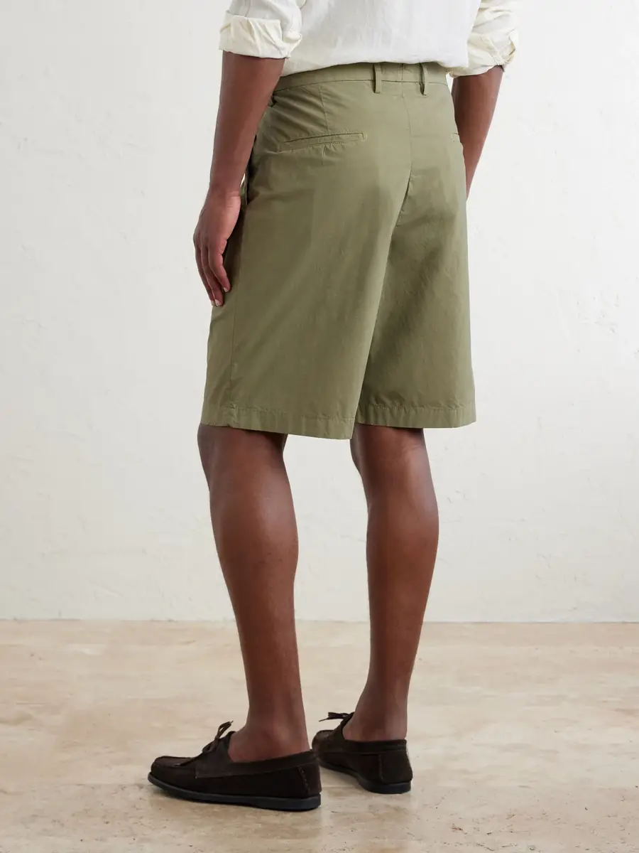 Boglioli Straight-Leg Pleated Cotton-Blend Poplin Shorts - Men | Thumbnail 4