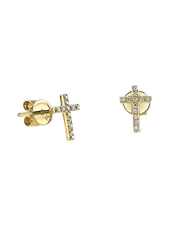 14k Gold Diamond Cross Single Stud Earring