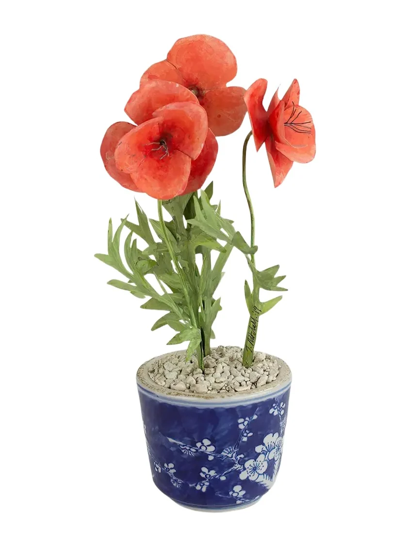 Tommy Mitchell Poppy August Birth Flower in Ceramic Pot