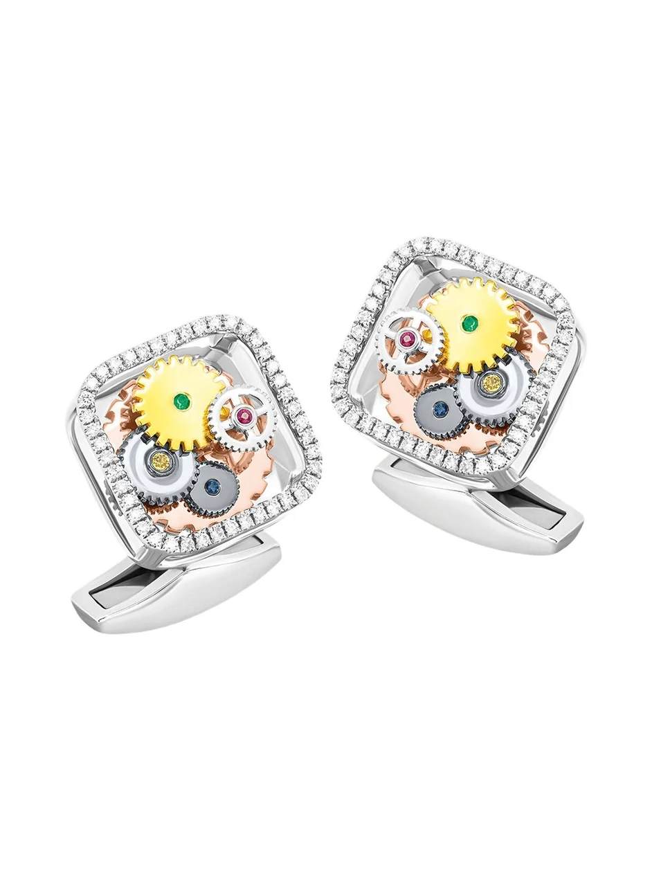 Men's Diamond and Gemstone Mechanical Gear Cufflinks Men's Diamond and Gemstone Mechanical Gear Cufflinks