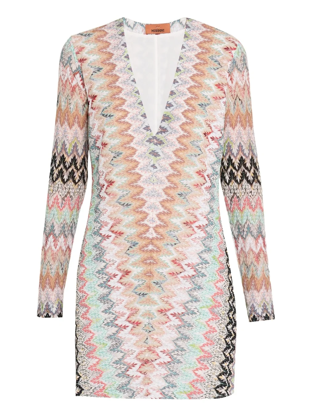 Plunging Metallic Zigzag Long-Sleeve Mini Dress Plunging Metallic Zigzag Long-Sleeve Mini Dress