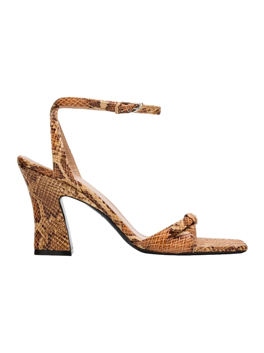 NODALETO Snake-Printed Leather Ankle-Strap Sandals