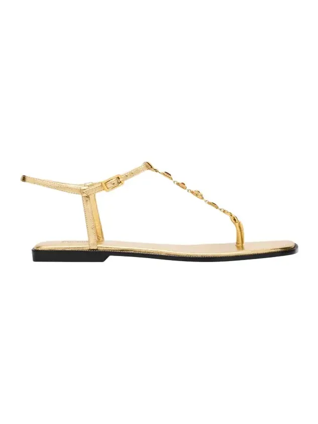 Embellished Metallic Leather Flat Sandals