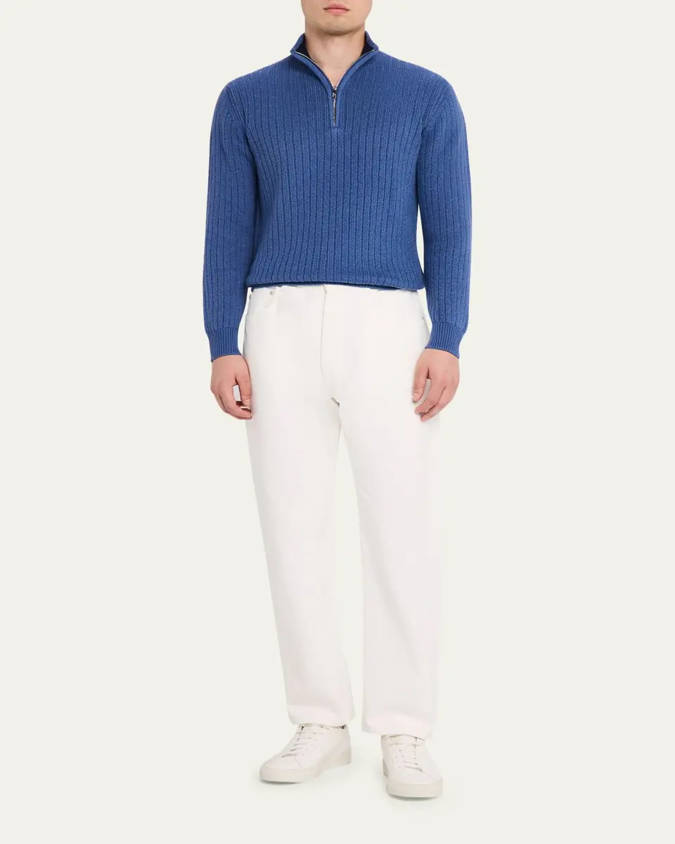 Fioroni Men's Ribbed-Knit Cotton Half-Zip Sweater | Thumbnail 7 Fioroni Men's Ribbed-Knit Cotton Half-Zip Sweater | Thumbnail 7