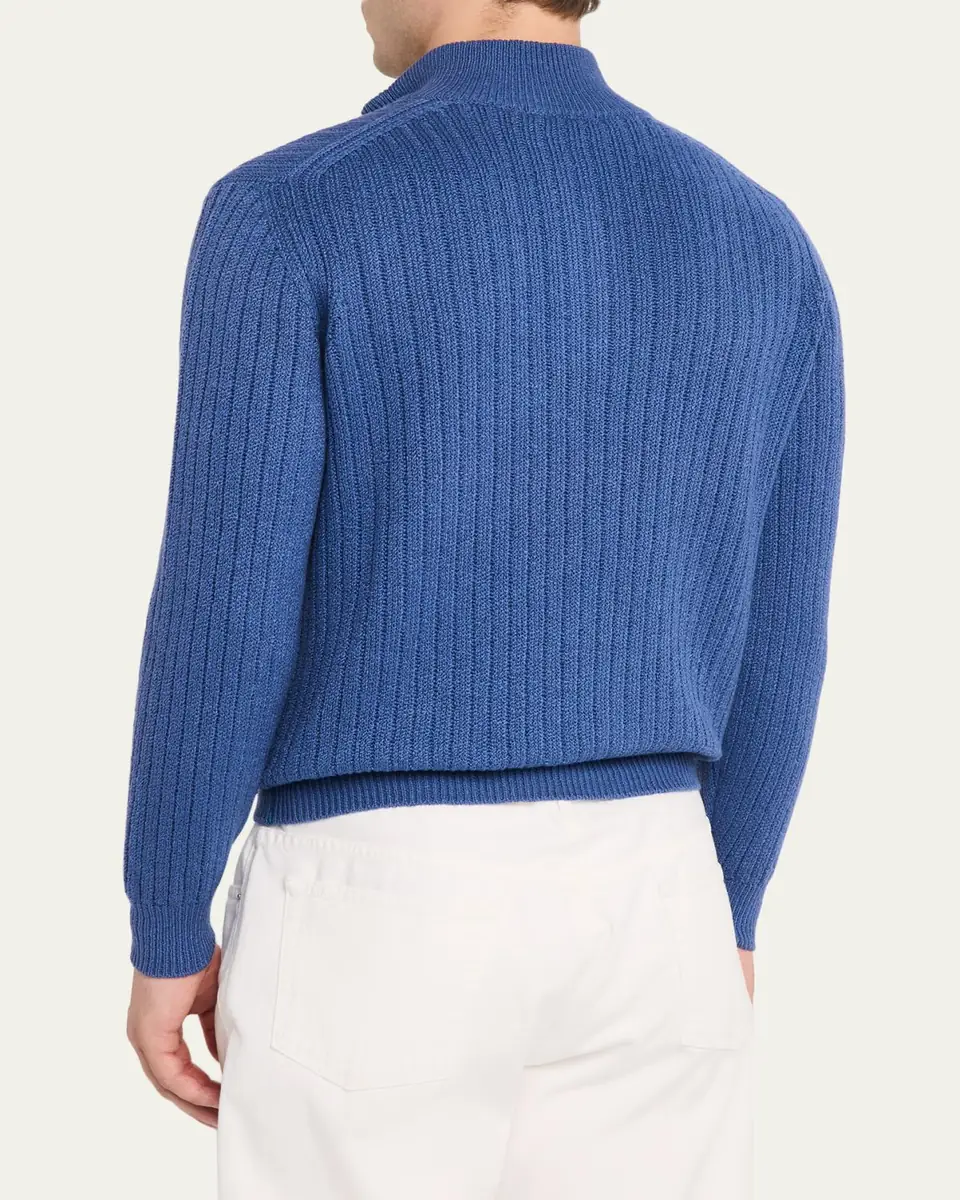 Fioroni Men's Ribbed-Knit Cotton Half-Zip Sweater | Thumbnail 8 Fioroni Men's Ribbed-Knit Cotton Half-Zip Sweater | Thumbnail 8
