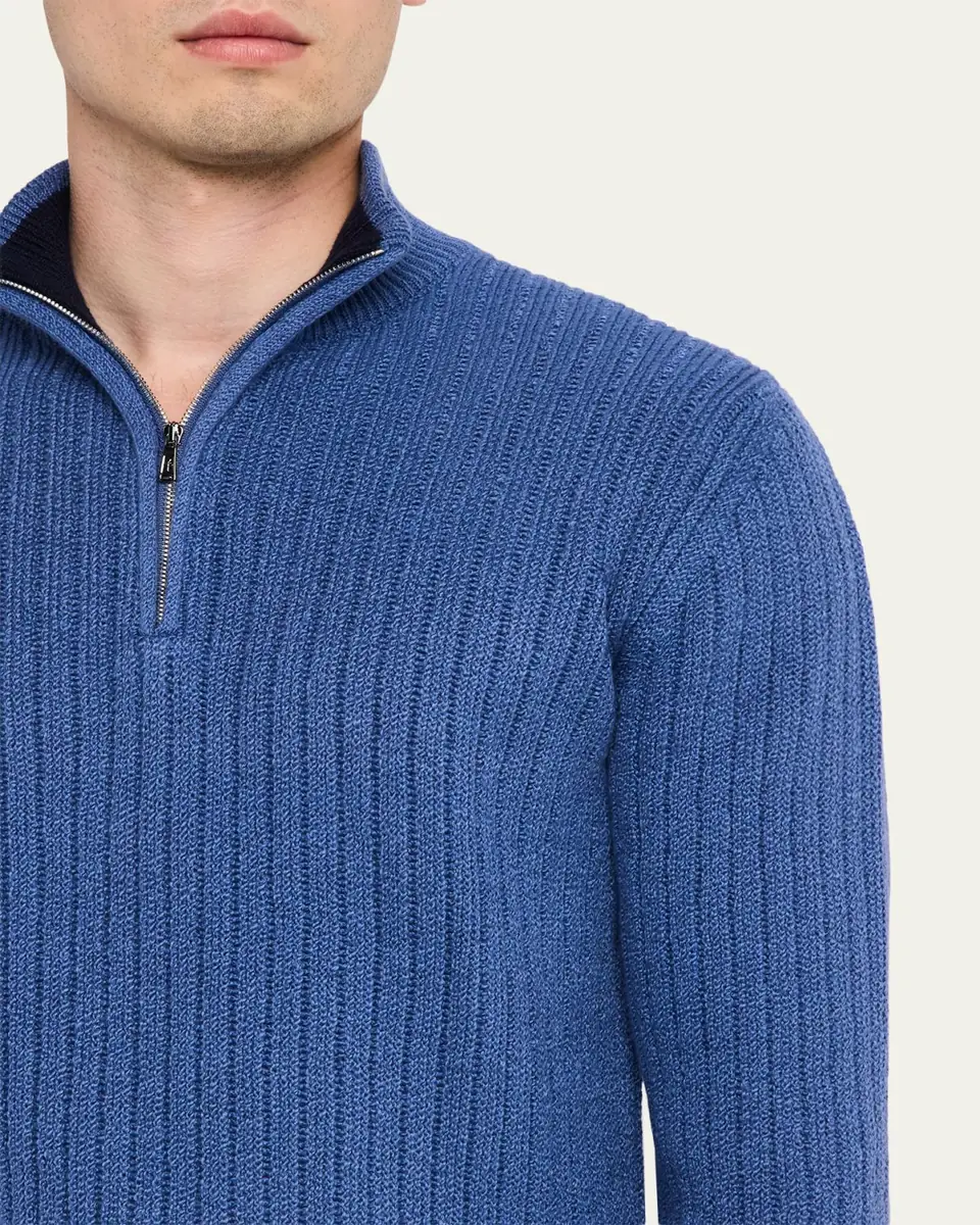 Fioroni Men's Ribbed-Knit Cotton Half-Zip Sweater | Thumbnail 10 Fioroni Men's Ribbed-Knit Cotton Half-Zip Sweater | Thumbnail 10