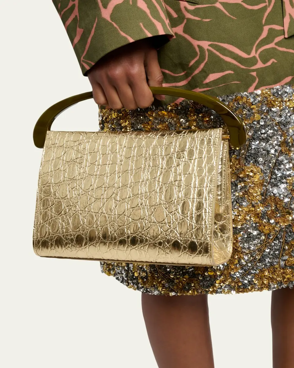 Dries Van Noten Croc-Embossed Leather Top-Handle Bag | Thumbnail 2