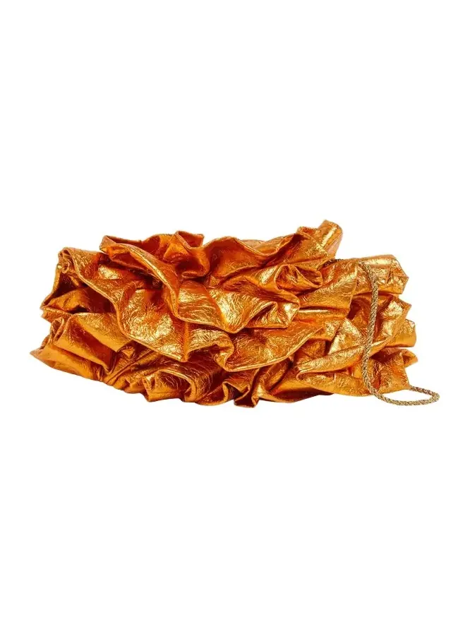 Small Metallic Ruffle Leather Clutch Bag Small Metallic Ruffle Leather Clutch Bag