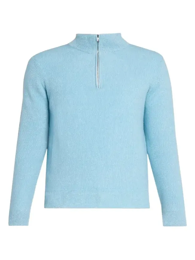 Fioroni Men's Cashmere/Linen Melange Ribbed-Knit Half-Zip Sweater