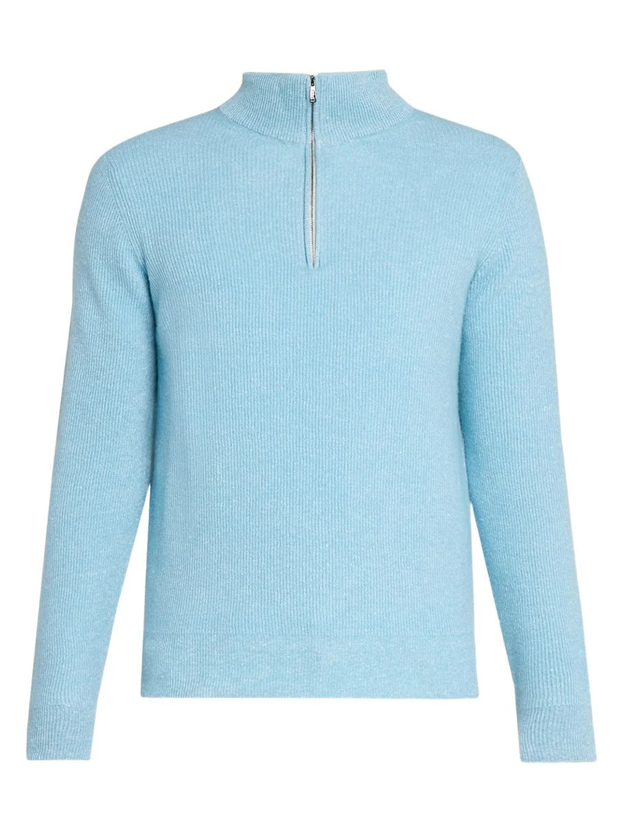 Men's Cashmere/Linen Melange Ribbed-Knit Half-Zip Sweater Men's Cashmere/Linen Melange Ribbed-Knit Half-Zip Sweater
