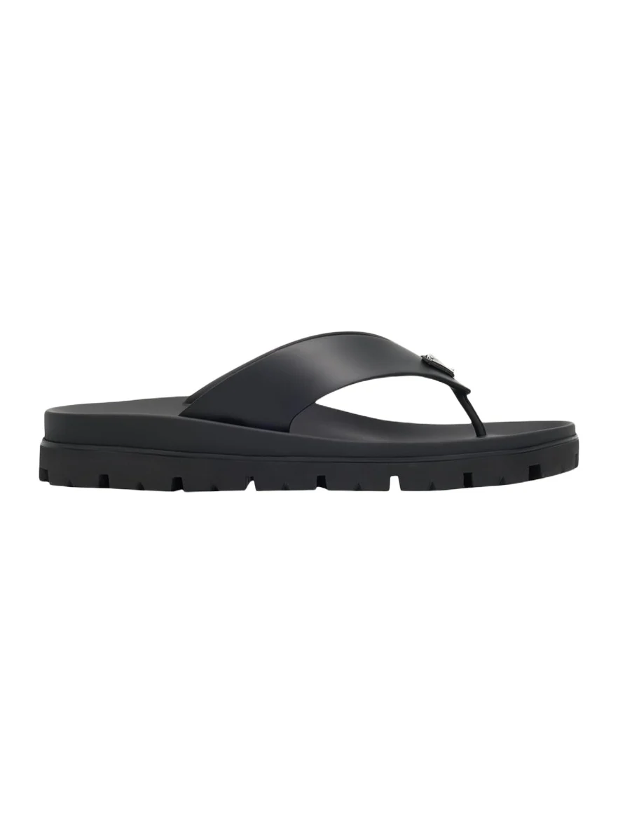 Prada Men's Enameled Triangle Logo Rubber Thong Sandals