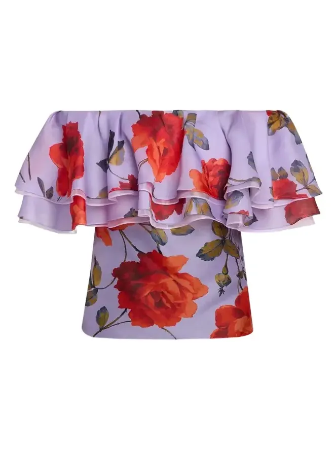 Rose Chiffon Off-The-Shoulder Ruffle Top