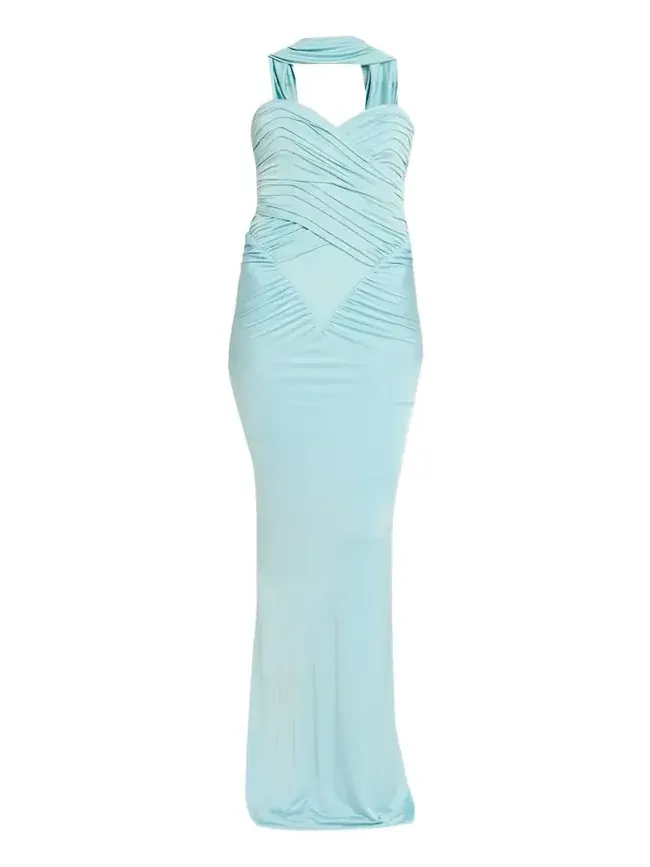 Samsara Ruched Basque-Waist Column Gown Samsara Ruched Basque-Waist Column Gown