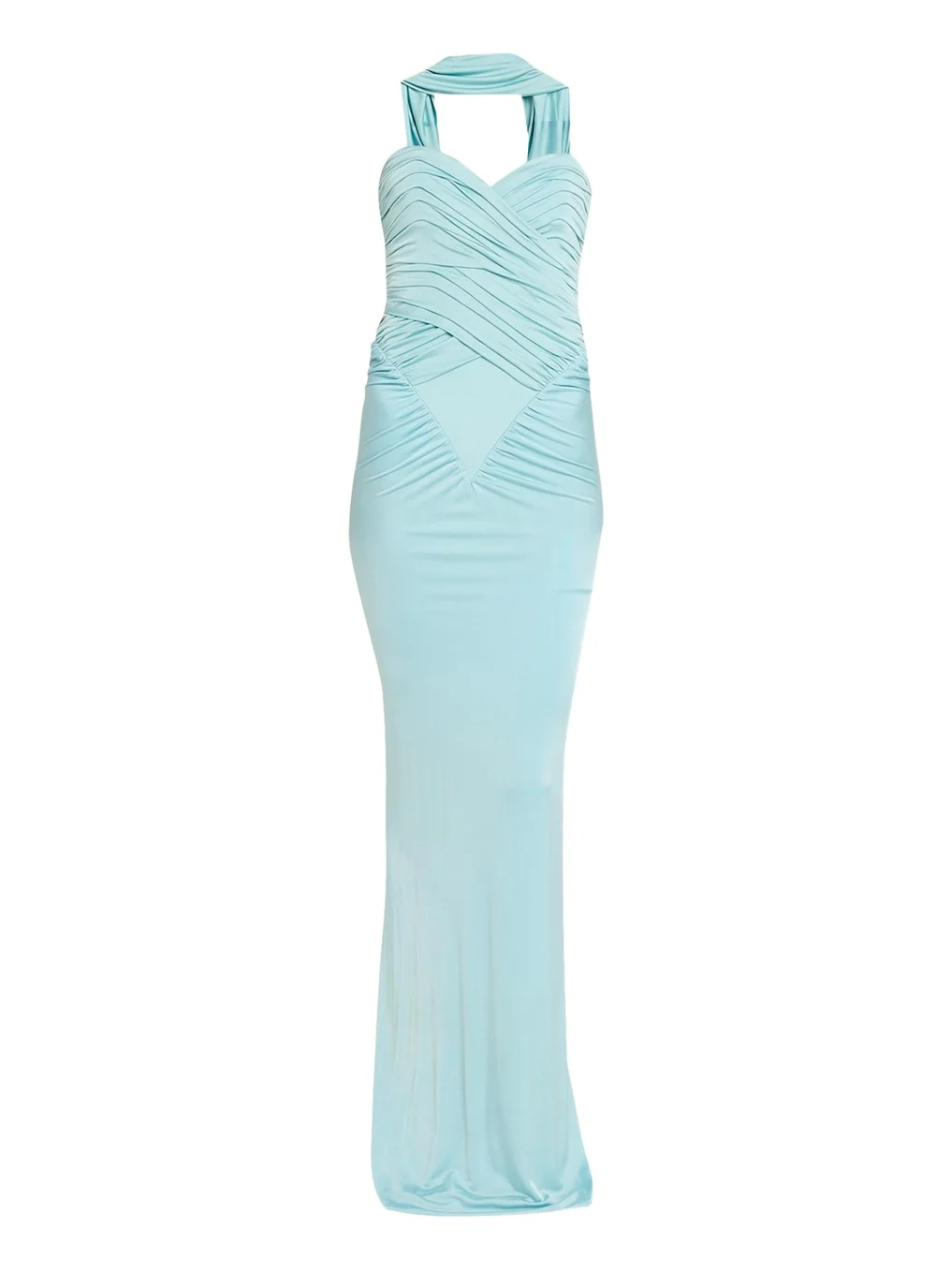 Samsara Ruched Basque-Waist Column Gown