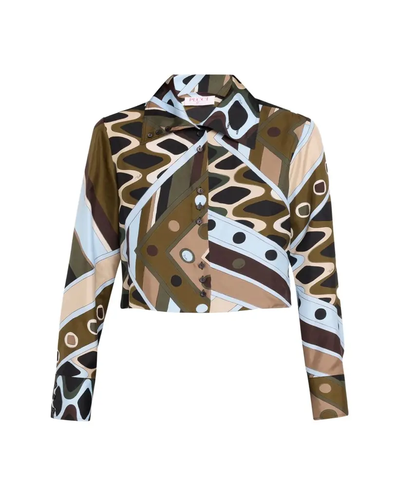 Pucci Vivara Silk Twill Crop Button-Down Shirt | Image 1 Pucci Vivara Silk Twill Crop Button-Down Shirt | Image 1