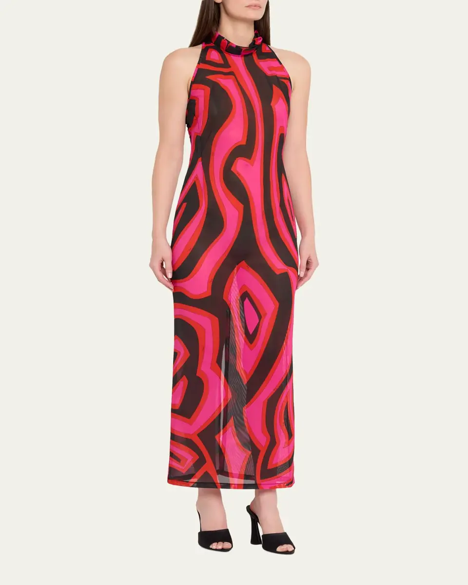 PUCCI Mock-Neck Labirinto-Print Mesh Maxi Dress | Thumbnail 4