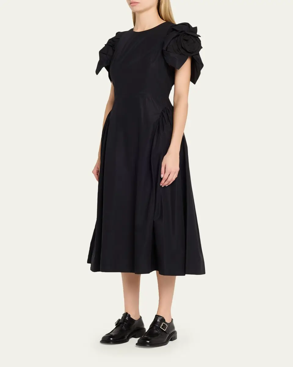 Simone Rocha Rose Puff-Sleeve Fit-And-Flare Midi Dress | Thumbnail 4 Simone Rocha Rose Puff-Sleeve Fit-And-Flare Midi Dress | Thumbnail 4
