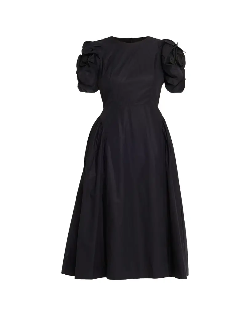 Rose Puff-Sleeve Fit-And-Flare Midi Dress Rose Puff-Sleeve Fit-And-Flare Midi Dress