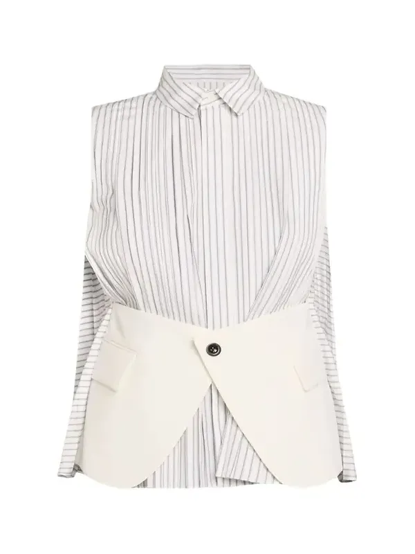 Striped Poplin x Wool Suiting Panel Sleeveless Shirt