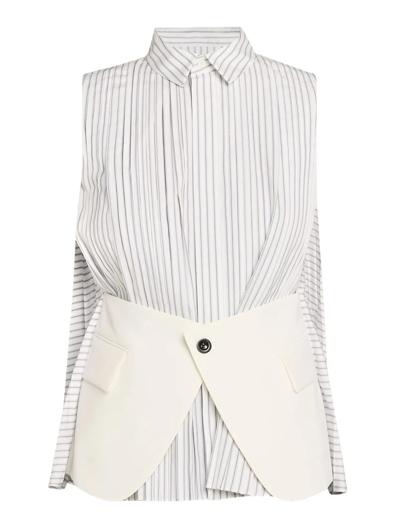 Striped Poplin x Wool Suiting Panel Sleeveless Shirt Striped Poplin x Wool Suiting Panel Sleeveless Shirt