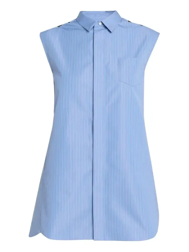 Chiffon Godet Striped Poplin Mini Shirtdress