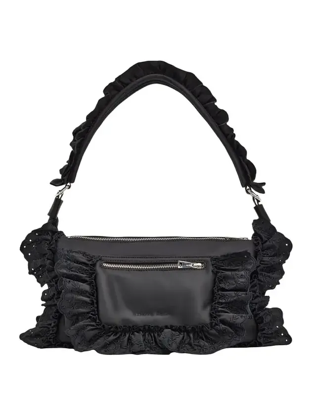 Pillow Embroidered Ruffle-Trim Shoulder Bag Pillow Embroidered Ruffle-Trim Shoulder Bag