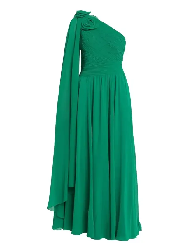 Pleated Cape-Sleeve Chiffon Gown Pleated Cape-Sleeve Chiffon Gown