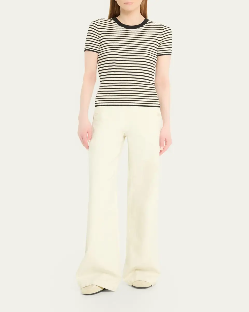 Nili Lotan Hettie Striped Ribbed Silk T-Shirt | Thumbnail 2 Nili Lotan Hettie Striped Ribbed Silk T-Shirt | Thumbnail 2