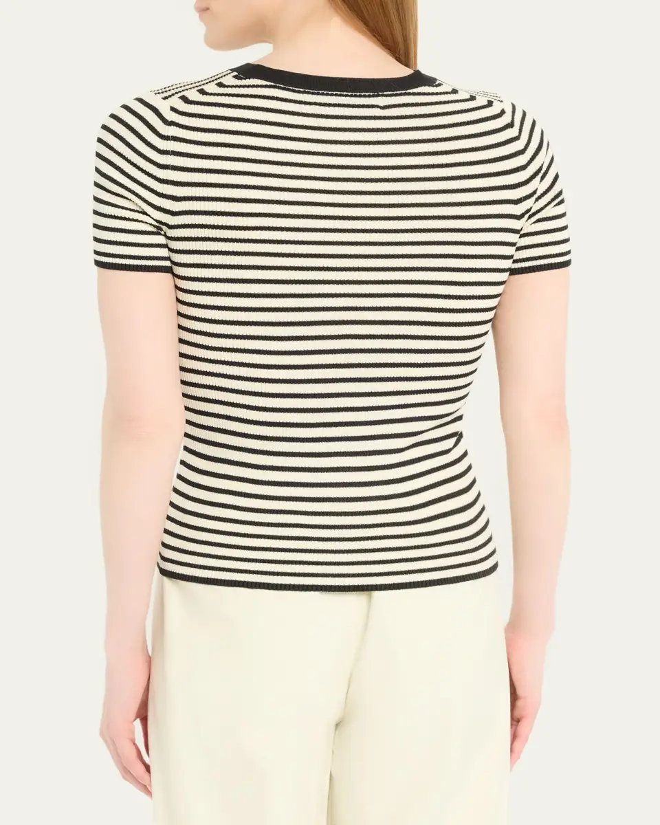 Nili Lotan Hettie Striped Ribbed Silk T-Shirt | Thumbnail 3 Nili Lotan Hettie Striped Ribbed Silk T-Shirt | Thumbnail 3
