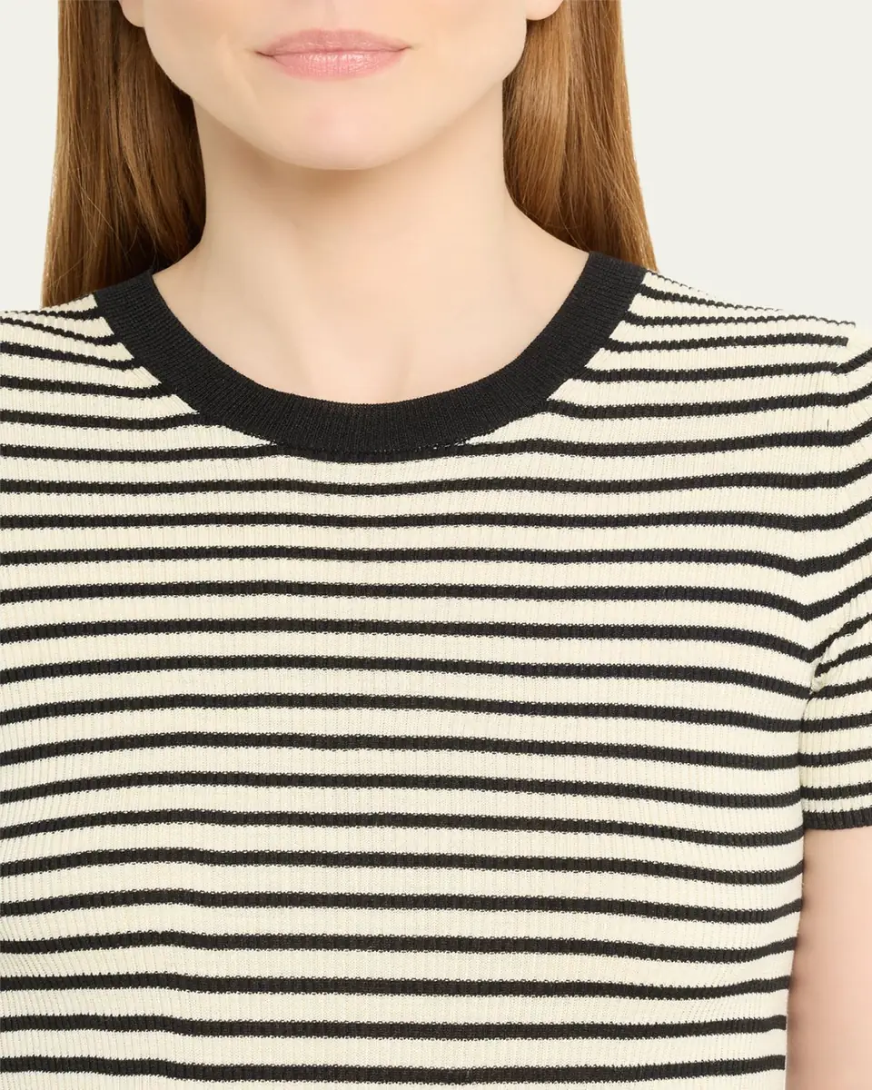 Nili Lotan Hettie Striped Ribbed Silk T-Shirt | Thumbnail 5 Nili Lotan Hettie Striped Ribbed Silk T-Shirt | Thumbnail 5