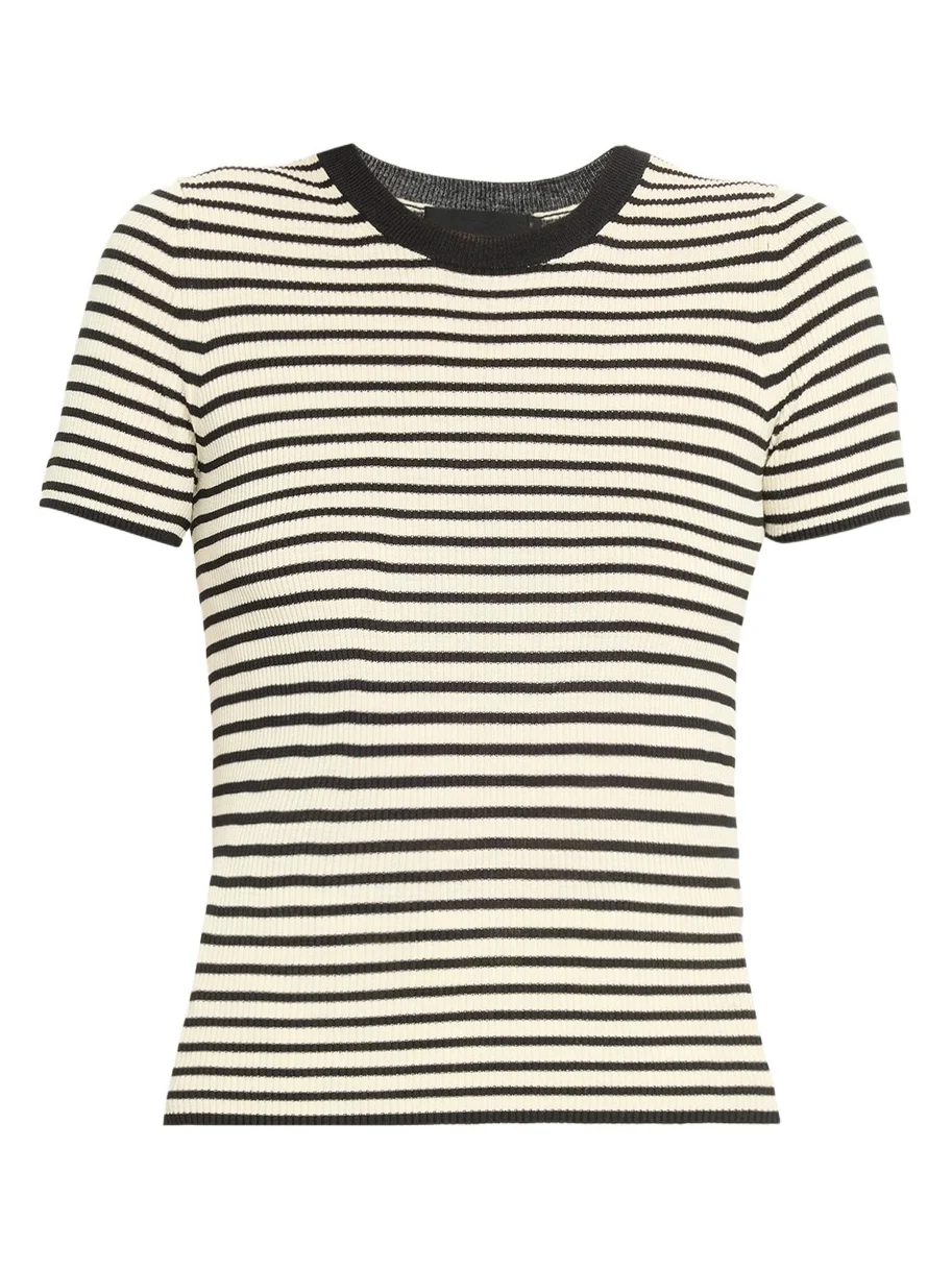 Nili Lotan Hettie Striped Ribbed Silk T-Shirt
