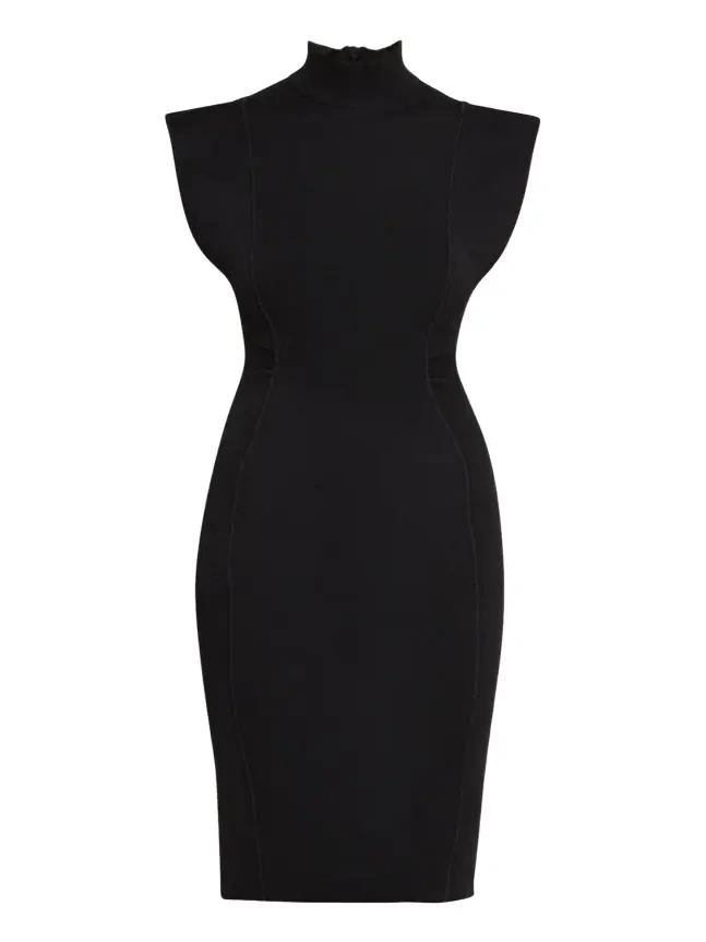 Alaïa Mock-Neck Cap-Sleeve Seam Paneled Dress