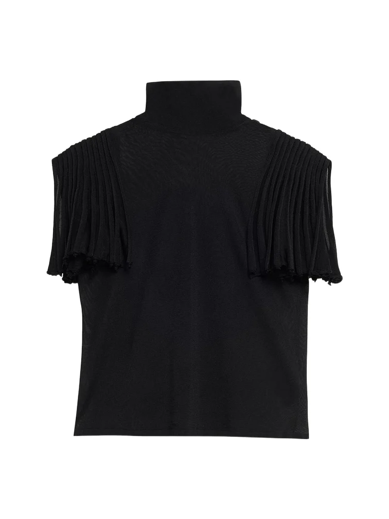 ALAÏA Godet-Sleeve Turtleneck Top