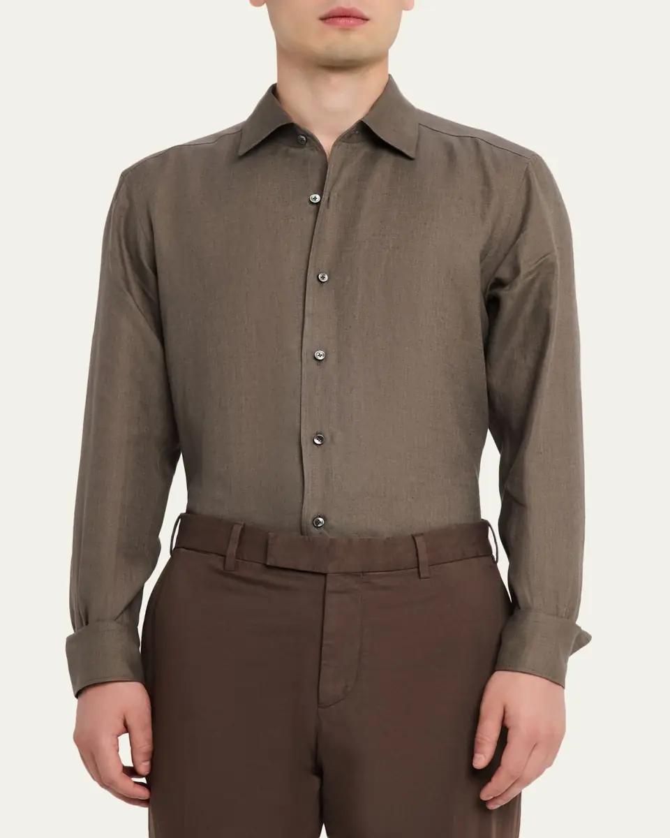 Zegna Men's Oasi Lino Linen Sport Shirt | Thumbnail 4 Zegna Men's Oasi Lino Linen Sport Shirt | Thumbnail 4