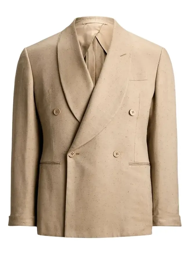 Men's Super Slub Twill Shawl Lapel Double-Breasted Blazer