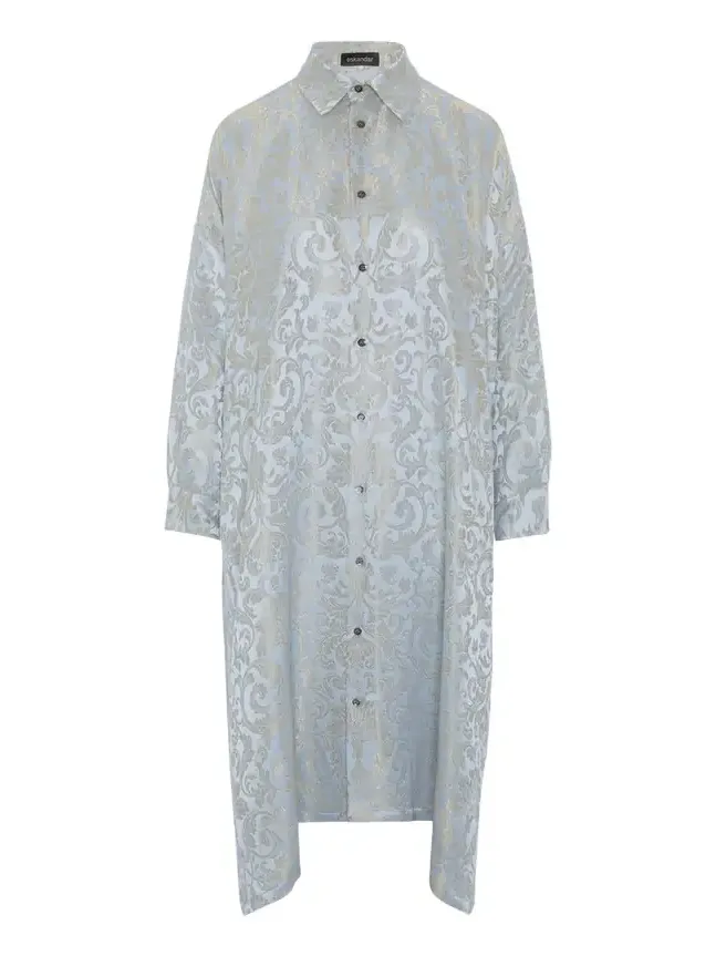 Jacquard Wide A-Line Shirt Dress With Collar Jacquard Wide A-Line Shirt Dress With Collar