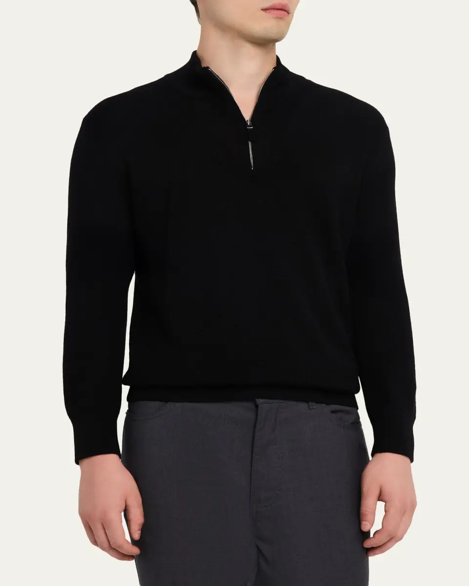 Zegna Men's Cashmere Knit Quarter-Zip Sweater | Thumbnail 4 Zegna Men's Cashmere Knit Quarter-Zip Sweater | Thumbnail 4
