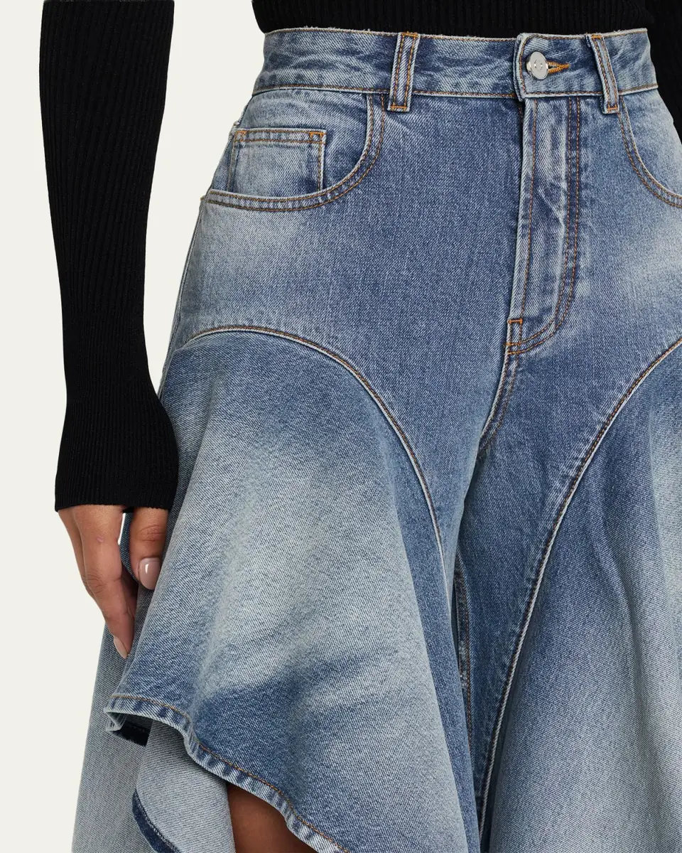 ALAÏA Ruffle Wide-Leg Denim Pants | Thumbnail 5 ALAÏA Ruffle Wide-Leg Denim Pants | Thumbnail 5